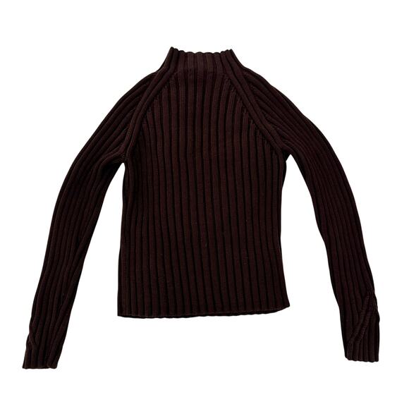 Ribbed Mock Neck Sweater Women's Small Brown Cotton Dark Academia Minimalist - Picture 2 of 16
